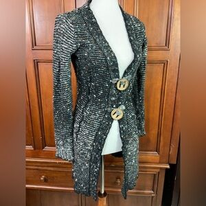 Bcbg Maxazria Sweater Cardigan Fitted 2 Button Charcoal Multicolor Euc Comfy Sma